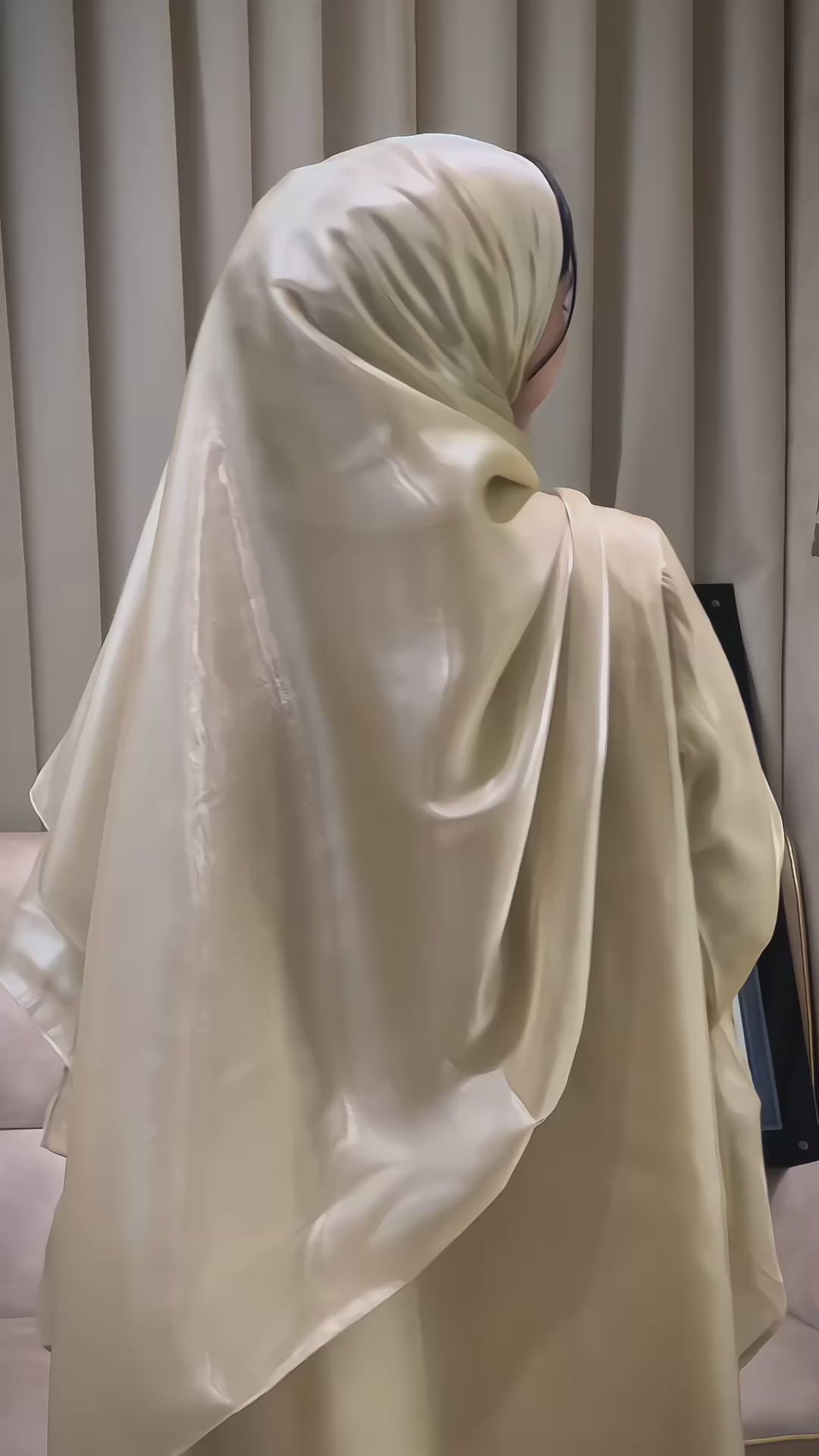 Beige Party Organza Abaya- MH116